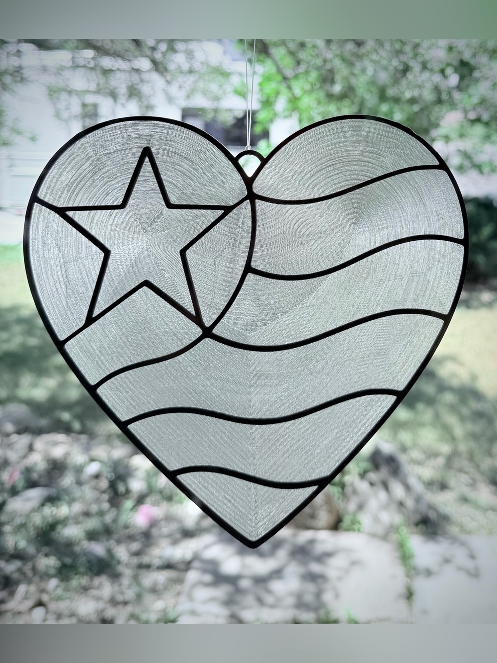 American Flag Heart Suncatcher, Color Your Own Stained Glass Window Decor